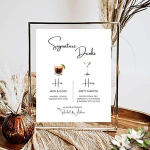 Signature Drinks Sign, Wedding Bar Menu, Custom Cocktail Sign, Modern Reception Decor, DIY Printable, 5X7 & 8X10 DIY in Canva Minimal MIN01
