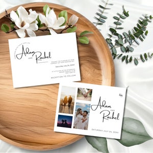 Collage fotografico per invito a nozze, annuncio stampabile orizzontale 7"x5" con immagini, invito a nozze semplice, fai da te in Canva, minimale, MIN01
