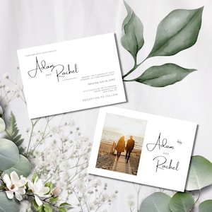 Invito di nozze con foto singola, annuncio stampabile orizzontale 7"x5" con immagine, invito di nozze semplice, fai da te in Canva, minimale, MIN01