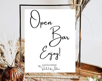 Letrero de barra libre, letrero editable para bebidas alcohólicas, letrero de barra moderno y simple, imprimible para bodas, bricolaje de 5 x 7 y 8 x 10 en Canva Minimal MIN01