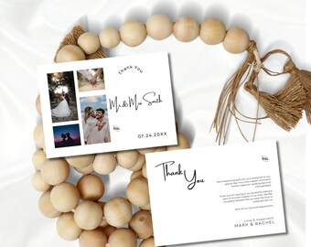 Tarjeta de agradecimiento con foto de boda, elegante collage moderno de doble cara para aniversario o boda, 18 x 13 cm (Canva Minimal MIN01)