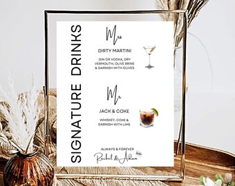 Signature Drinks Sign, Wedding Bar Menu, Custom Cocktail Sign, Modern Reception Decor, DIY Printable, 5X7 & 8X10 DIY in Canva Minimal MIN01