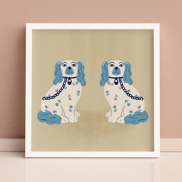 Staffordshire Spaniels | Wall Art Print Ceramic Dogs Victorian Porcelain King Charles Dogs English Pottery