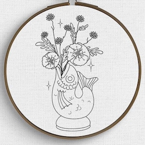 Gluggle Jug | Embroidery Pattern Digital Template Fish Vase