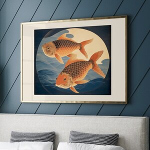 Japanese Wall Art Japandi Art Print Japanese Vintage Style Woodblock Art PosterJapandi Fish Wall Decor PRINTABLE Instant Download Digital