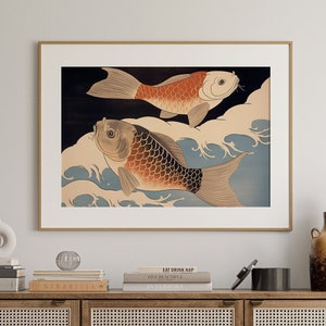 PRINTABLE Japanese Wall Art Japandi Art Print Japanese Woodblock Art Style PosterJapandi Fish Wall Decor Instant Download Digital