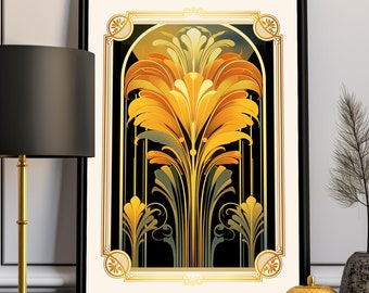 Estampado floral art déco dorado: Póster imprimible con glamour otoñal (descarga digital)