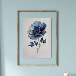 Dipinto di fiori, stampa di fiori blu, poster acquerello, arte murale botanica, arte AI, stampabile digitale