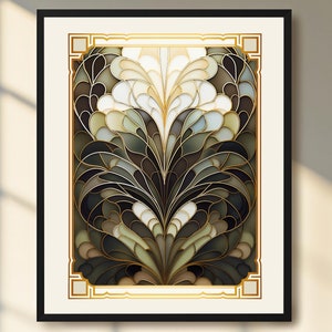 Art Deco Style Printable Poster Print: Gold Art Nouveau Floral Wall Decor (Digital Download)