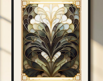 Art Deco Style Printable Poster Print: Gold Art Nouveau Floral Wall Decor (Digital Download)