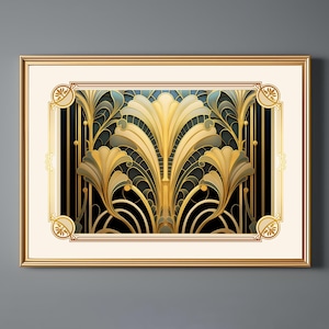 Gold Floral Art Deco Geometric Print: Nouveau Vintage Design Wall Decor Printable (Digital Download)
