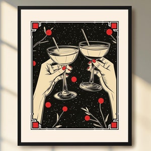 Retro Poster Cheers Print Vintage Drinks Poster Woman Wall Art Kitchen Wall Decor Home Bar Black White Bar Cart PRINTABLE Digital Download