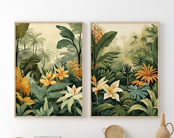Boho Tropical Plant Prints Set: Mid-Century Modern Hawaii Wall Decor, Botanical Posters (Digital Download)