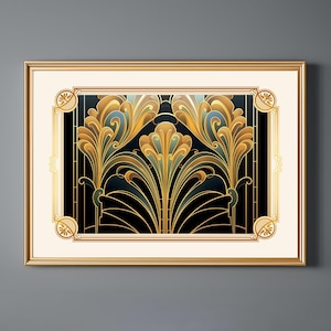 Gold Art Deco Floral Print: Art Nouveau Wall Decor Vintage Style Poster Printable(Digital Download)
