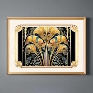 Gold Floral Art Deco Print: Art Nouveau Wall Decor Printable (Digital Download)