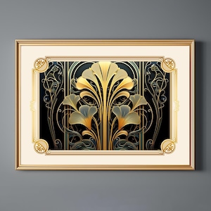Gold Art Deco Floral Print: Art Nouveau Wall Decor Glamour Poster Printable (Digital Download)