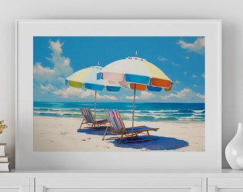 Beach Wall Art, Umbrellas, Beach House Wall Art Decor, Coastal Decor, Colorful Art Print, Digital PRINTABLE