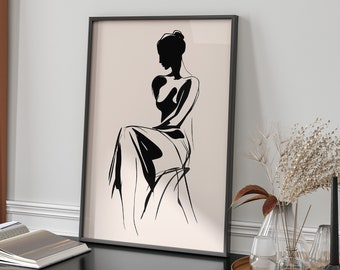 Modern Line Art Woman Print: Minimalist Female Sketch (Digital Download)