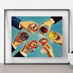 Proost afdrukken barwagen afdrukken Proost poster trendy horizontaal wanddecor retro barwagen keuken drankjes poster afdrukken AFDRUKBARE digitale download