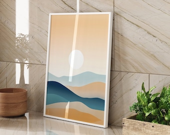 Boho Desert Landscape Print: Mid-Century Modern Wall Art, Minimalist Wall Decor (Digital Download)