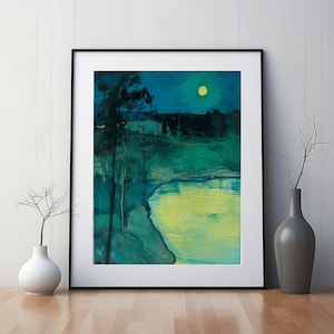 Night Landscape Wall Art, Landscape Home Decor, Vintage Style Fine Art, French Country Blue Print, PRINTABLE Digital Download