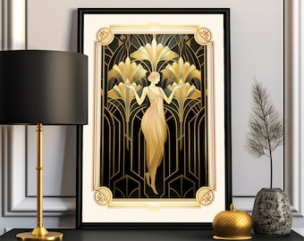 Art Deco Woman Print: Vintage Style Floral Art Nouveau Poster (Digital Download)