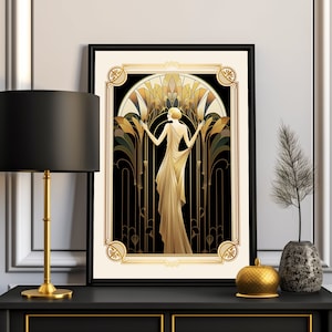 Art Deco Trendy Wand Kunst Frau Druck Vintage Stil Poster Floral Art Deco Wand Dekor Beige Gold Jugendstil Druck DRUCKBAR Digitaler Download