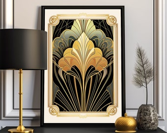 Art Deco Gold Floral Print: Vintage Art Nouveau Poster Antique Style Decor (Digital Download)