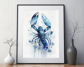 Lobster Wall Art, Coastal Wall Art, Nautical Poster, Marine Life Print, Beach House Decor, Digital PRINTABLE