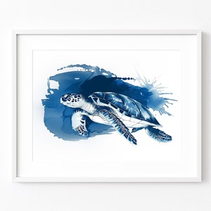 Beach House Wall Art Navy Blue Turtle Print Coastal Wall Decor Nautical Room Decor Sea Animal Print Tropical Art PRINTABLE Digital Download
