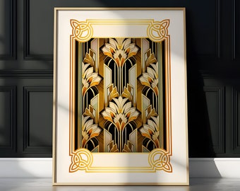 Floral Art Deco Print: Gold Art Nouveau Poster, Vintage Wall Decor (Digital Download)