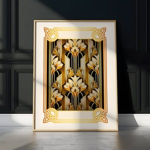 Art Deco PRINTABLE Wall Art Trendy Print Vintage Style Poster Floral Art Deco Wall Decor Gold Art Nouveau Print PRINTABLE Digital Download