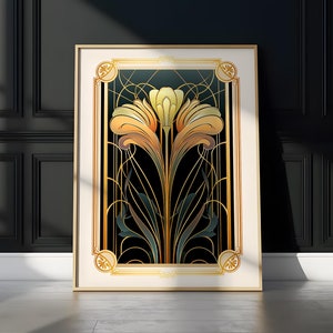 Gold Art Deco Wall Art Vintage Art Deco Print Trendy Mid Century Modern Wall Decor Floral Poster Art Nouveau Art PRINTABLE Digital Download