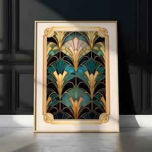 Art Deco Wall Art Trendy Print Vintage Style Poster Floral Art Deco Wall Decor Blue Gold Art Nouveau Print PRINTABLE Digital Download