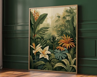 Boho Tropical Wall Art PRINTABLE Hawaii Botanical Plants and Floral Print Mid Century Modern Wall Decor AI Art Instant Download Digital