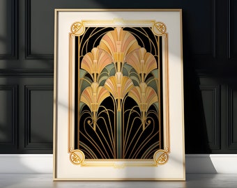 Art Deco Gold Floral Print: Vintage Style Wall Art, Printable Poster (Digital Download)