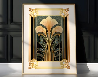 Art Deco Floral Print: Vintage Art Nouveau Botanical Poster, Printable Wall Decor (Digital Download)