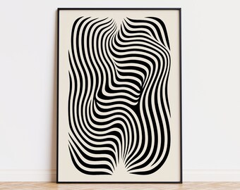 Abstrakte Linie Kunstdruck: Schwarz-beige minimalistische Wanddekoration, abstraktes Poster (Digitaler Download)