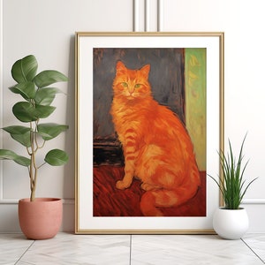 Red Cat Painting, Cat Wall Art, Cat Portrait, Cute Animal Art Print, Cat Oil Painting, AI Art Digital Download PRINTABLE