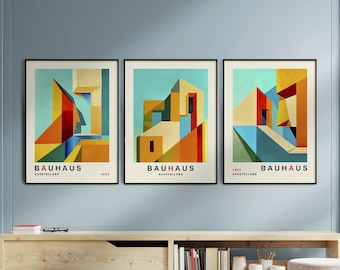 Bauhaus Gebäude Print Set: Mid-Century Modern Geometrische Kunst Poster druckbare Wanddekoration (digitaler Download)