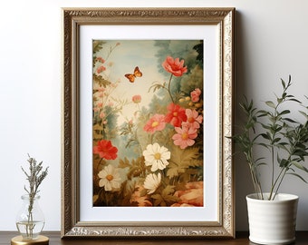 Vintage Stil Blumen Malerei Bunte Blumendruck Antike botanische Wandkunst Blumenkunst Bauernhaus Wanddekor DRUCKBAR Digitaler Download