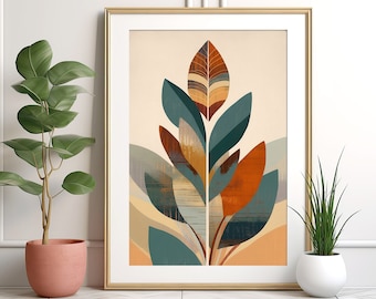 Boho Wall Art Floral, Mid Century Art Print, Modern Wall Decor, Tropical Leaf Botanical Wall Decor, Instant Download Digital PRINTABLE