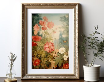 Bauernhaus Wand Dekor Bunten Blumendruck Antike botanische Wandkunst Vintage-Stil Blumen Malerei Blumenkunst DRUCKBAR Digitaler Download