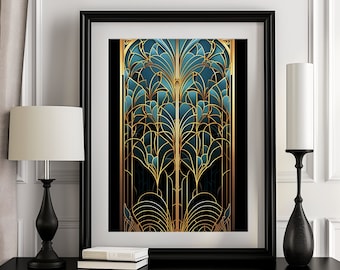 Art Deco Print: Gold & Black Art Nouveau Poster Vintage wall Decor Printable  (Digital Download)