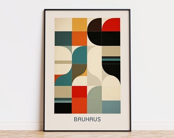 Bauhaus Geometric Art Print: Mid Century Modern Wall Decor, Minimalist Retro Poster (Digital Download)