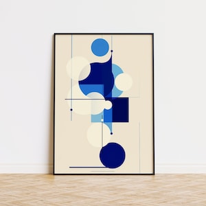 Blue Bauhaus Poster Print Abstract Wall Art Printable Mid Century Modern Decor Retro Geometric Art Instant Digital Download