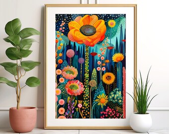 Maximalist Floral Wall Art: Eclectic Home Decor Japandi Zen Garden Poster Printable (Digital Download)
