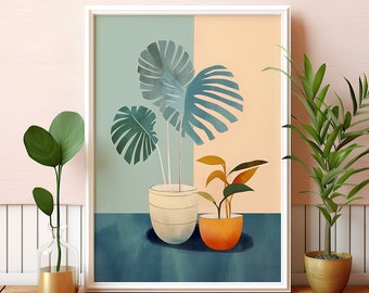 Monstera Plant Art Print: Boho Kitchen Wall Decor, Farmhouse Wall Poster (Digital Printable)