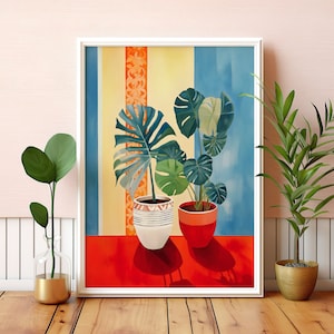 Boho Wall Decor, Kitchen Wall Art, Colorful Botanical Print, Modern Wall Decor, Monstera Plant Poster, Digital PRINTABLE