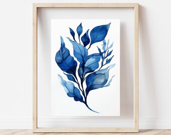 Blue Seaweed Watercolor Art Print: Coastal Botanical Decor (Digital Download)